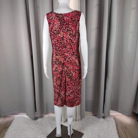 Jessica Howard Size 14 Pink White Black Print Midi Dress Sleeveless Ruched Waist - Picture 4 of 11